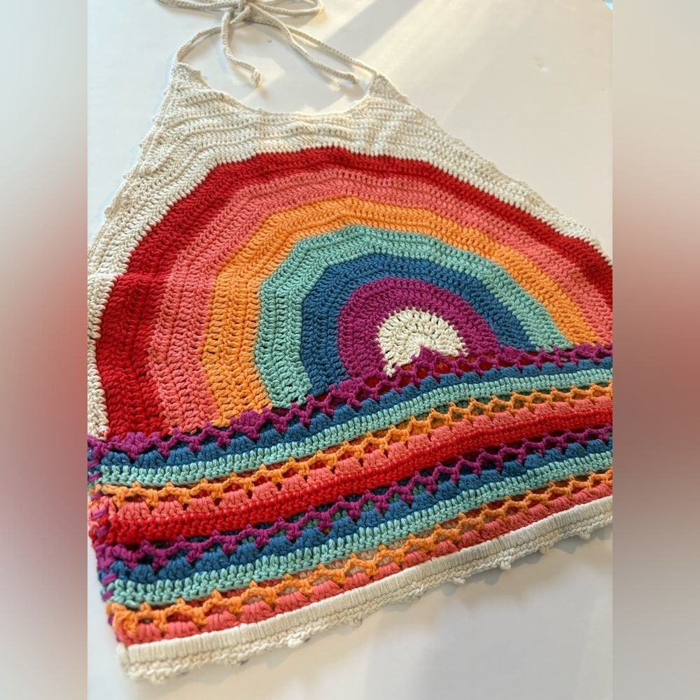 Altar'd State White Crochet Rainbow Halter Crop Top - Picture 3 of 9